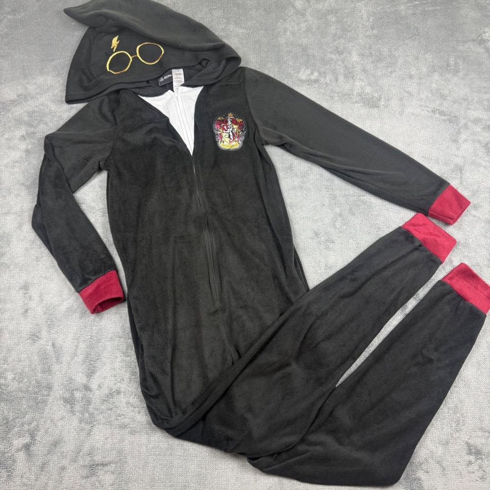 Harry Potter Gryffindor Hooded Fleece Union Suit XS Black One Piece Loungewear